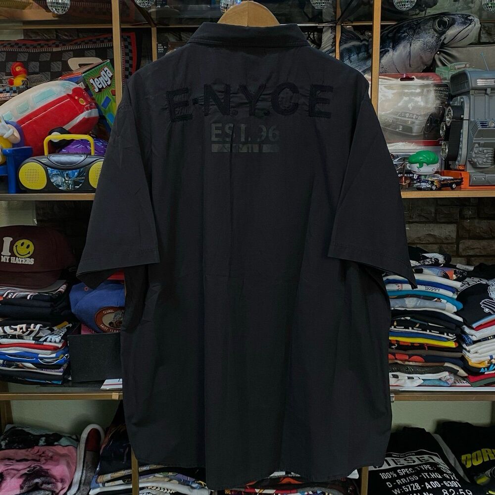 Vintage Y2K Enyce Sean Combs Black Button Down Shirt Back Spellout Baggy 3X